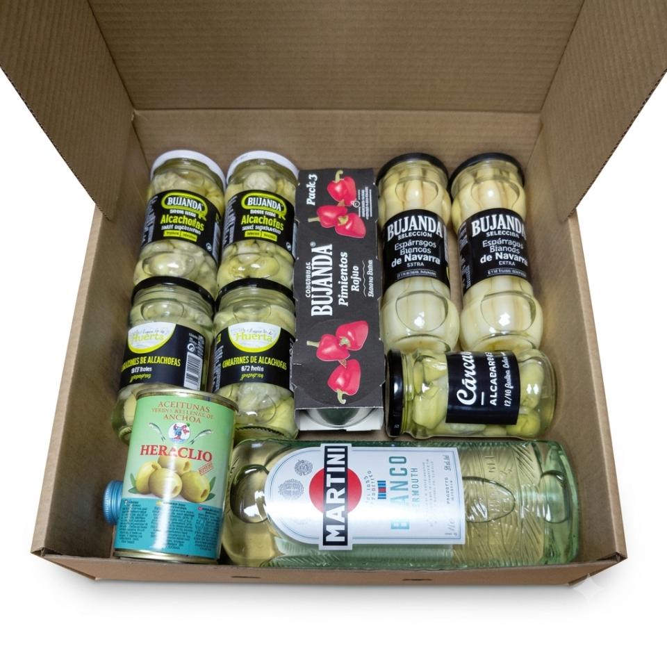 Pack La Huerta de Navarra con alcachofas, espárragos, pimientos y vermut blanco